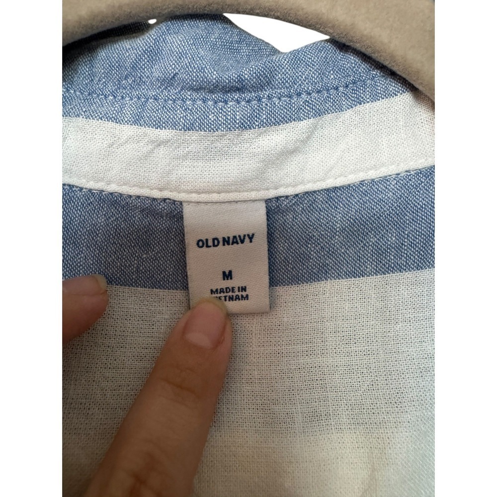 Old Navy Blue White Striped Linen Blend Tunic Popover Long Sleeve Shirt M Beach - Picture 5 of 11